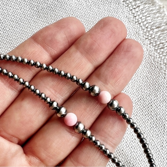 STERLING SILVER Southwestern Navajo Pearl Style Pink Conch 16” Y Lariat Necklace - Picture 6 of 7